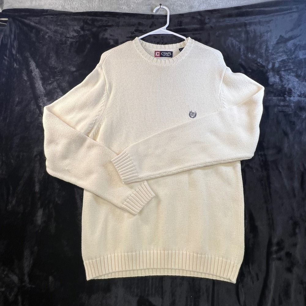 Chaps Mens M Cream Cotton Shaker Knit Crewneck Acadamia Coastal Fisherman Preppy